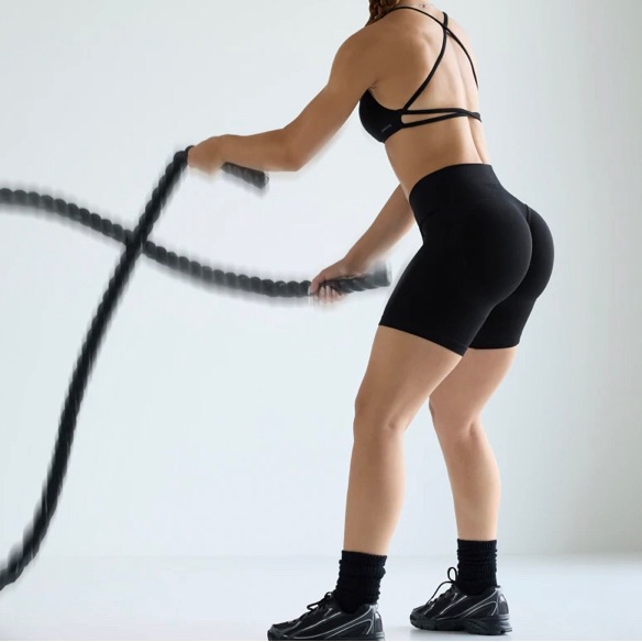 V-Front Black Athletic Shorts For Women